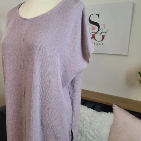 Lavender Linen Short Sleeve Dress with Pockets - Picture 4 of 6
